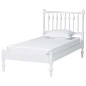 Baxton Studio Callison Spindle Platform Bed - Turned Farmhouse Bed Frame with Spoked Headboard and Sculpted Legs, White, Twin
